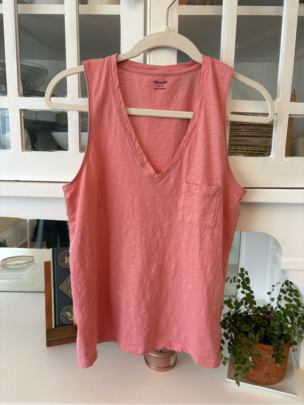 Madewell Coral Pink V-Neck Pocket Tank